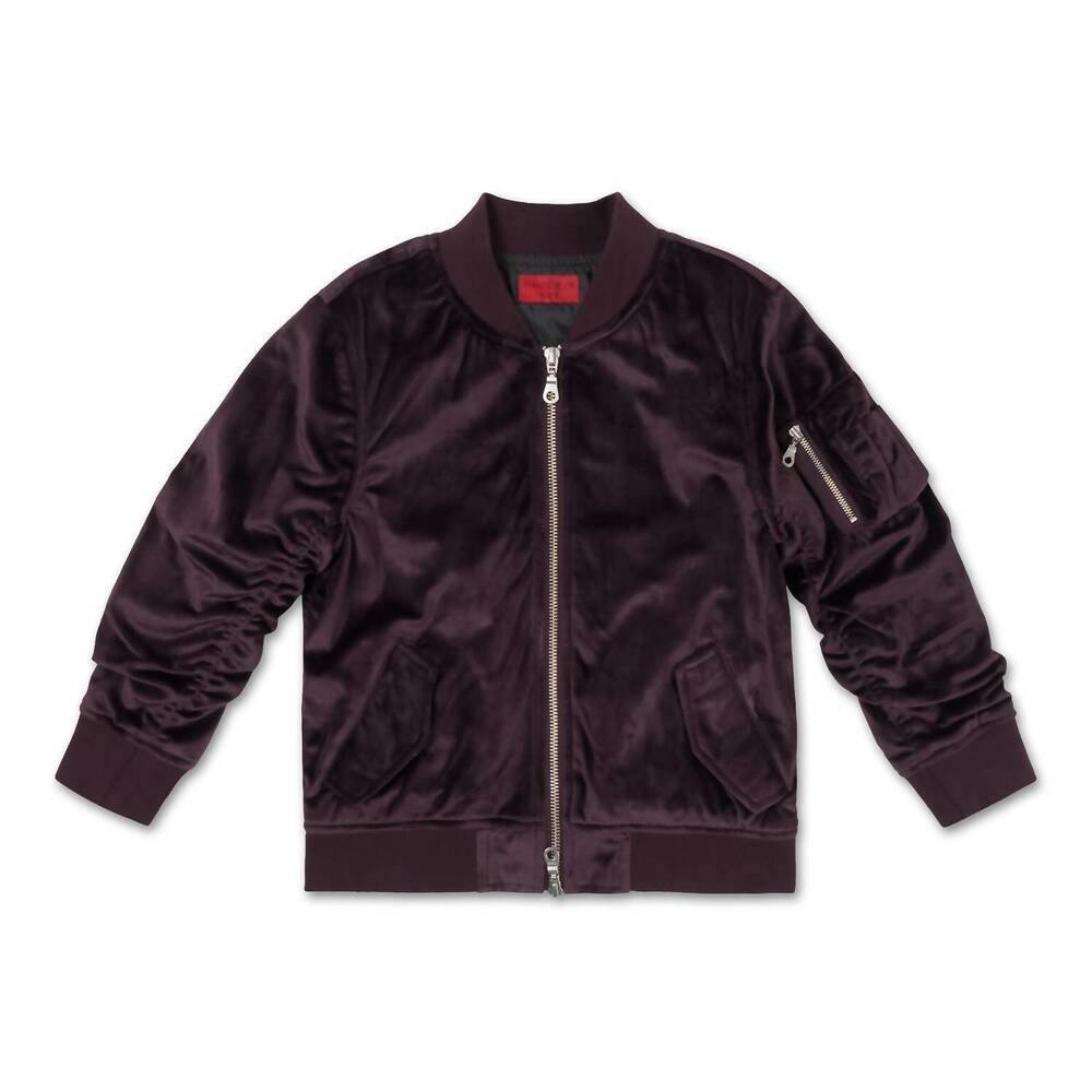 NEW HAUS OF JR men's velour velour bomber jacket in burgundy